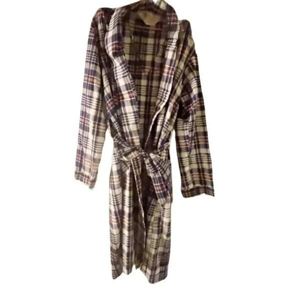Unisex Vintage BVD Blue and Cream Plaid Robe – Soft Cotton Lounger, Size Medium - Picture 3 of 9
